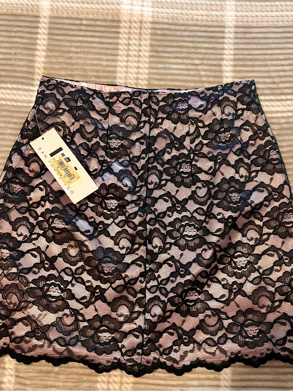 I.C. Sanctuary Black Lace Overlay on Blush Pink Mini Skirt